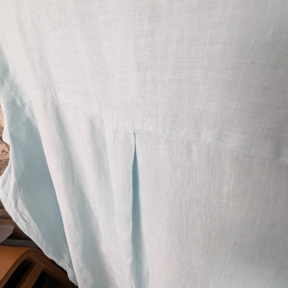 Eileen Fisher Organic Linen Band Collar Short-Sleeve Shirt Pale Aqua Size 1X - Picture 6 of 10